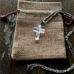 Clear Quartz Cross Necklace Clear Quartz Necklace Genuine Crystal Necklace